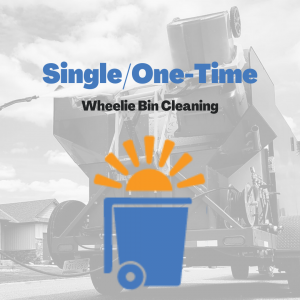 sunwater systems pressure washing truck in background with logo and the words single one-time wheelie bin cleaning